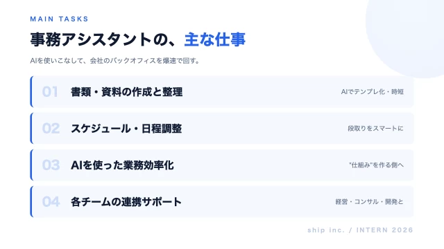 株式会社shipの事務/アシスタントインターン東京都